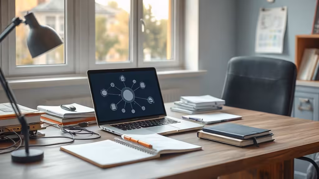 Espace de travail illustrant une agence développement Make et ses automatisations connectées.