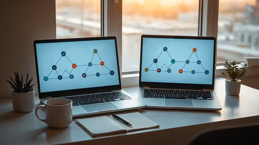 Comparatif Make vs Zapier illustré par deux flux d’automatisation sur des écrans anonymes.