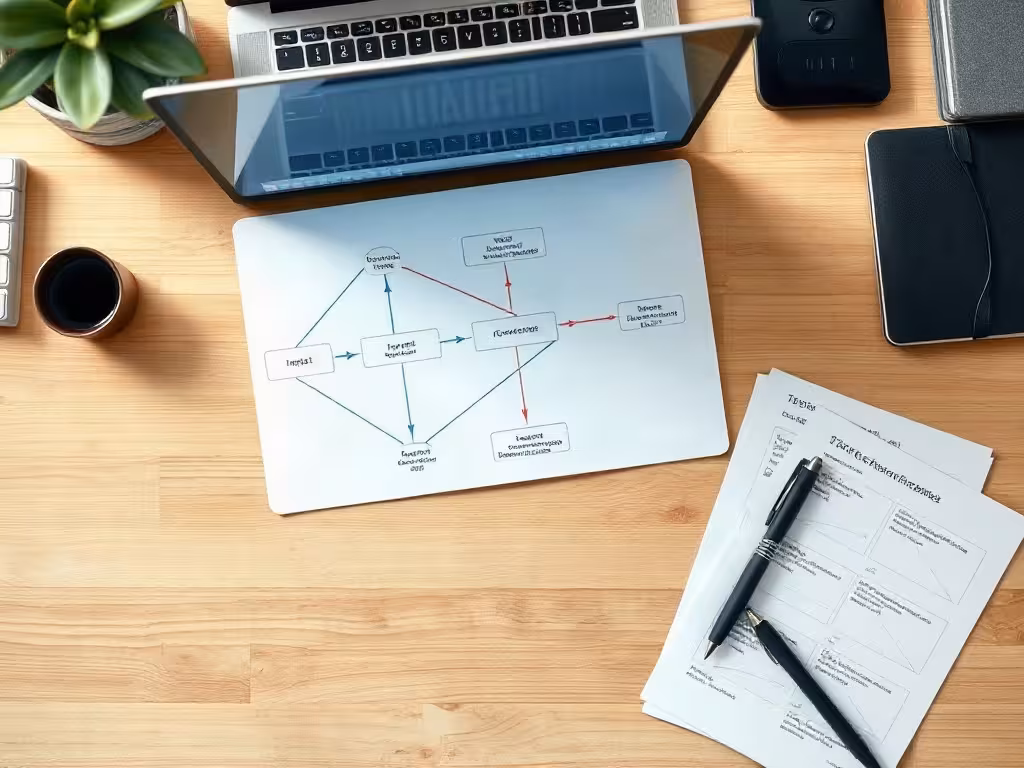 Schéma visuel d’un scénario avec outils IA et Make, de l’entrée à la sortie.